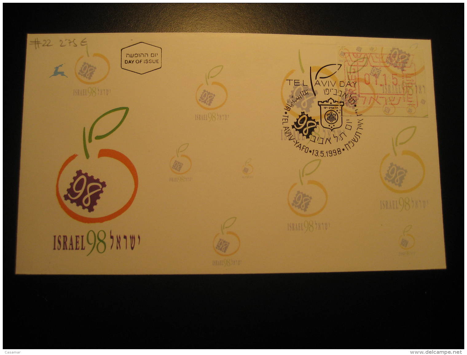 Yvert 22 ATM Frama Label World Stamp Ex. Tel Aviv 1998 FDC Cancel Cover Israel - Vignettes D'affranchissement (Frama)