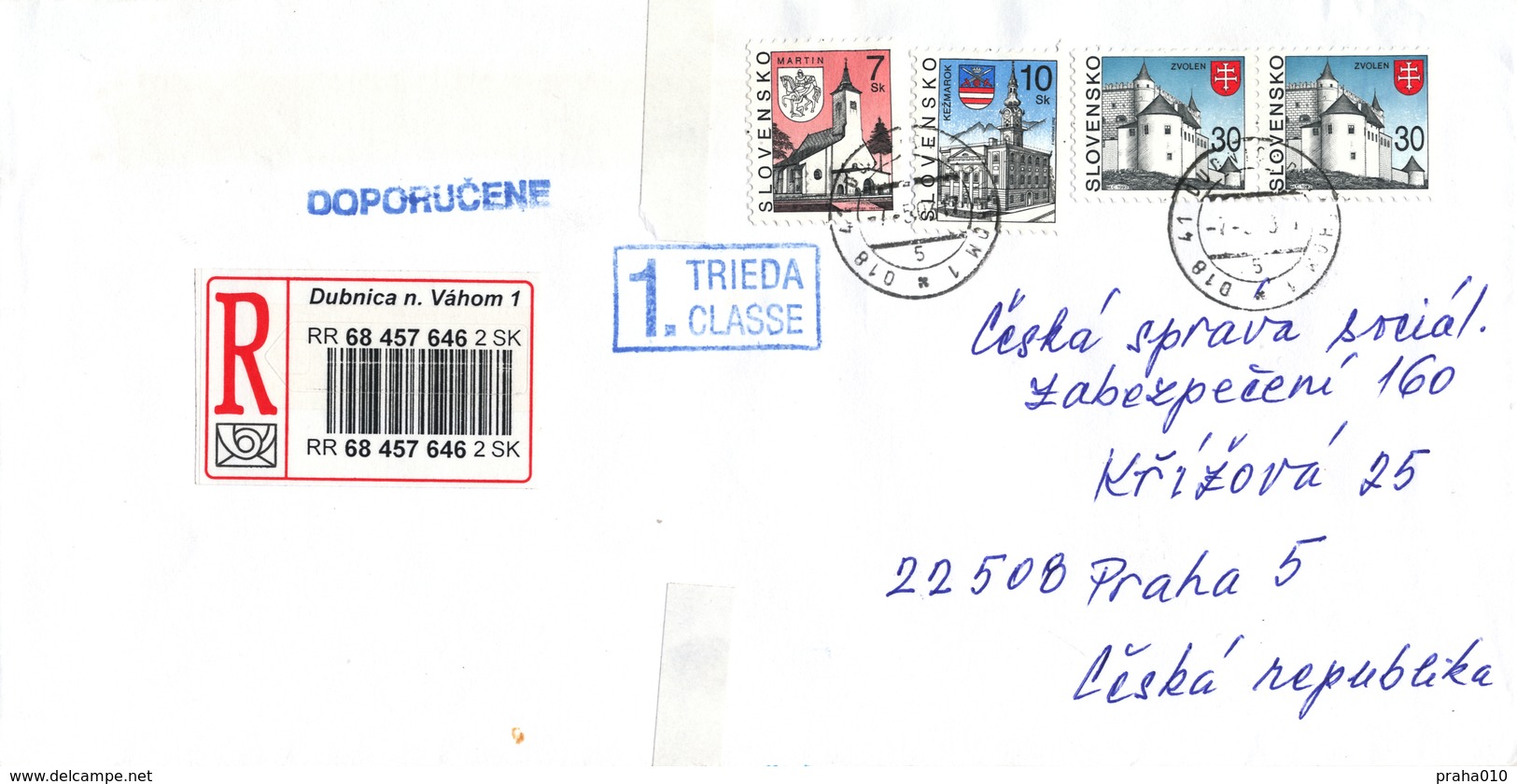 L2697 - Slovakia (2003) 018 41 Dubnica Nad Vahom 1 (R-letter To Czech Rep.); Tariff 77,00 SKK (stamp: Slovak City) - Covers & Documents