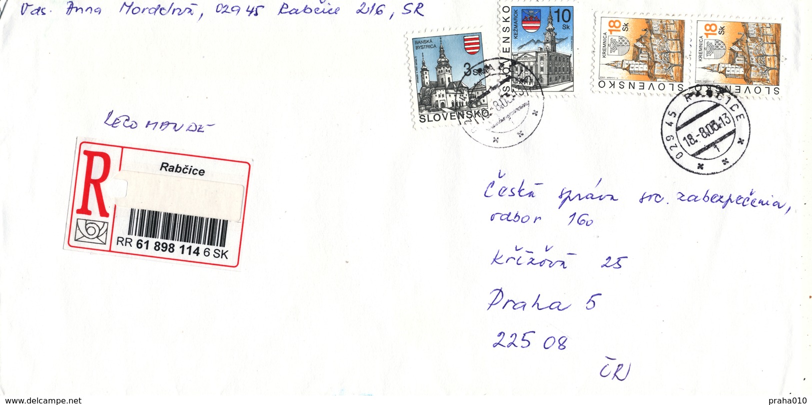 L2698 - Slovakia (2003) 029 45 Rabcice (R-letter To Czech Rep.); Tariff 49,00 SKK (stamp: Slovak City) - Briefe U. Dokumente