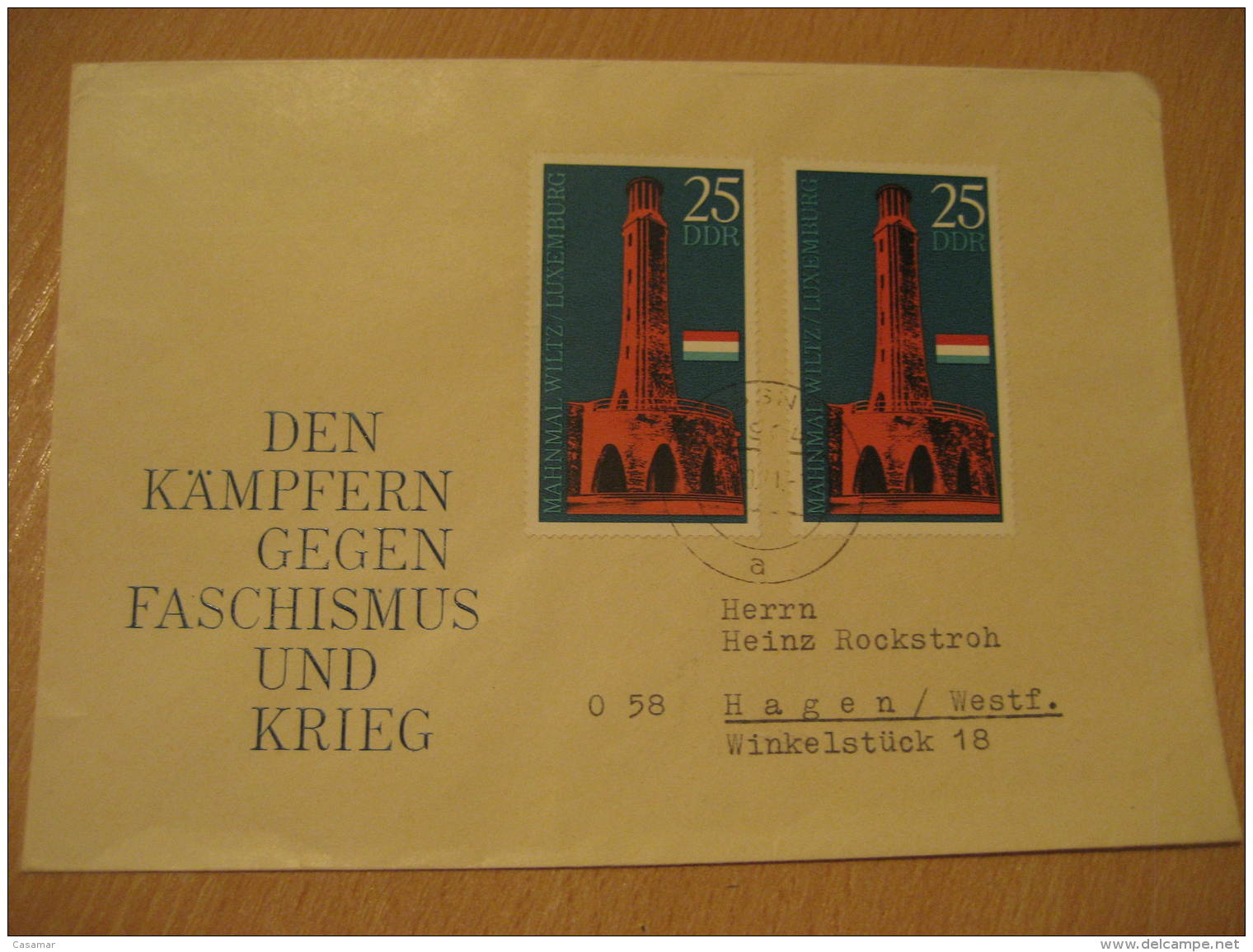 WILTZ LUXEMBOURG RESISTENCE AT WW2 MEMORIAL On Yvert 1396 DDR Stamp Cover Germany - Autres & Non Classés