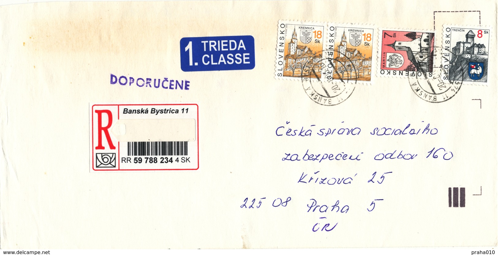 L2702 - Slovakia (2003) 974 11 Banska Bystrica 11 (R-letter To Czech Rep.); Tariff: 51,00 SKK (stamp: Slovak City) - Lettres & Documents