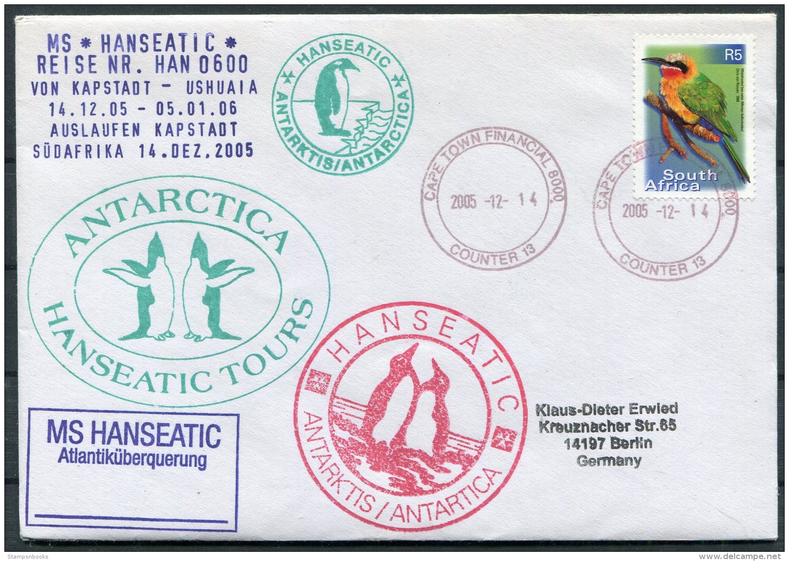 2005/6 MS HANSEATIC Hapag Lloyd Ship Cover. South Africa Antarctic Penguins Cape Town - Storia Postale