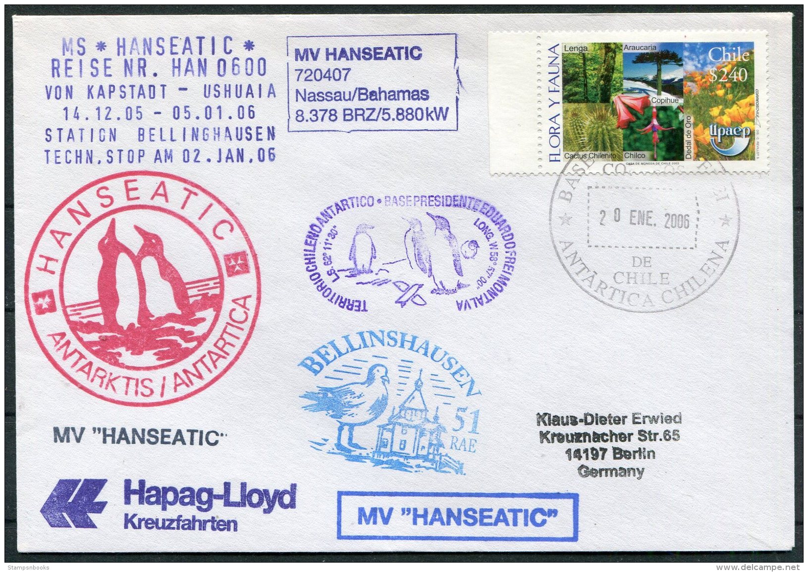 2005/6 MS HANSEATIC Hapag Lloyd Ship Cover. Russia Chile Bellinghausen Penguins Jena Expedition Antarctic - Chile