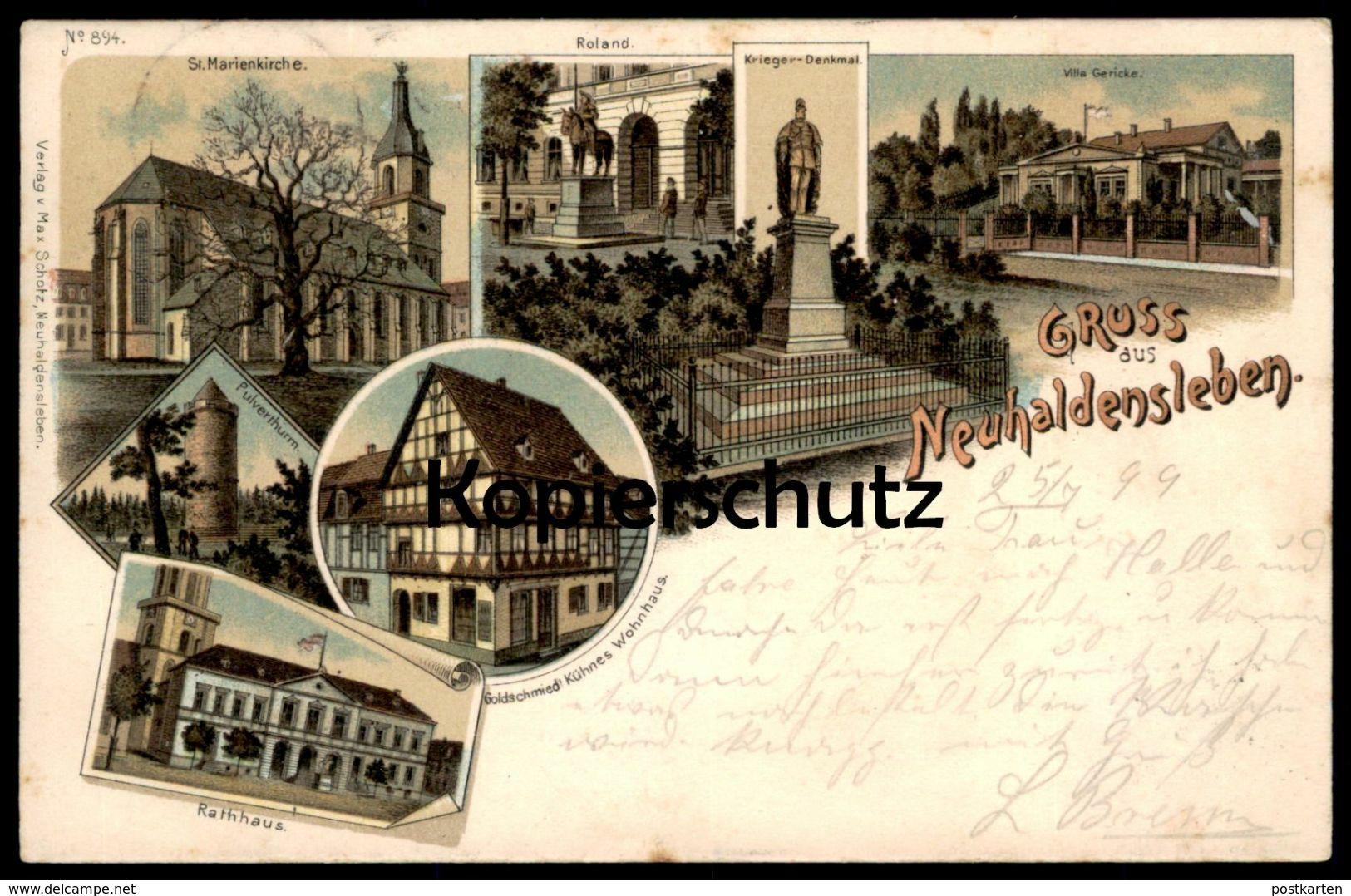 ALTE LITHO POSTKARTE GRUSS AUS NEUHALDENSLEBEN VILLA GERICKE GOLDSCHMIED KÜHNE ROLAND HALDENSLEBEN AK Ansichtskarte - Haldensleben