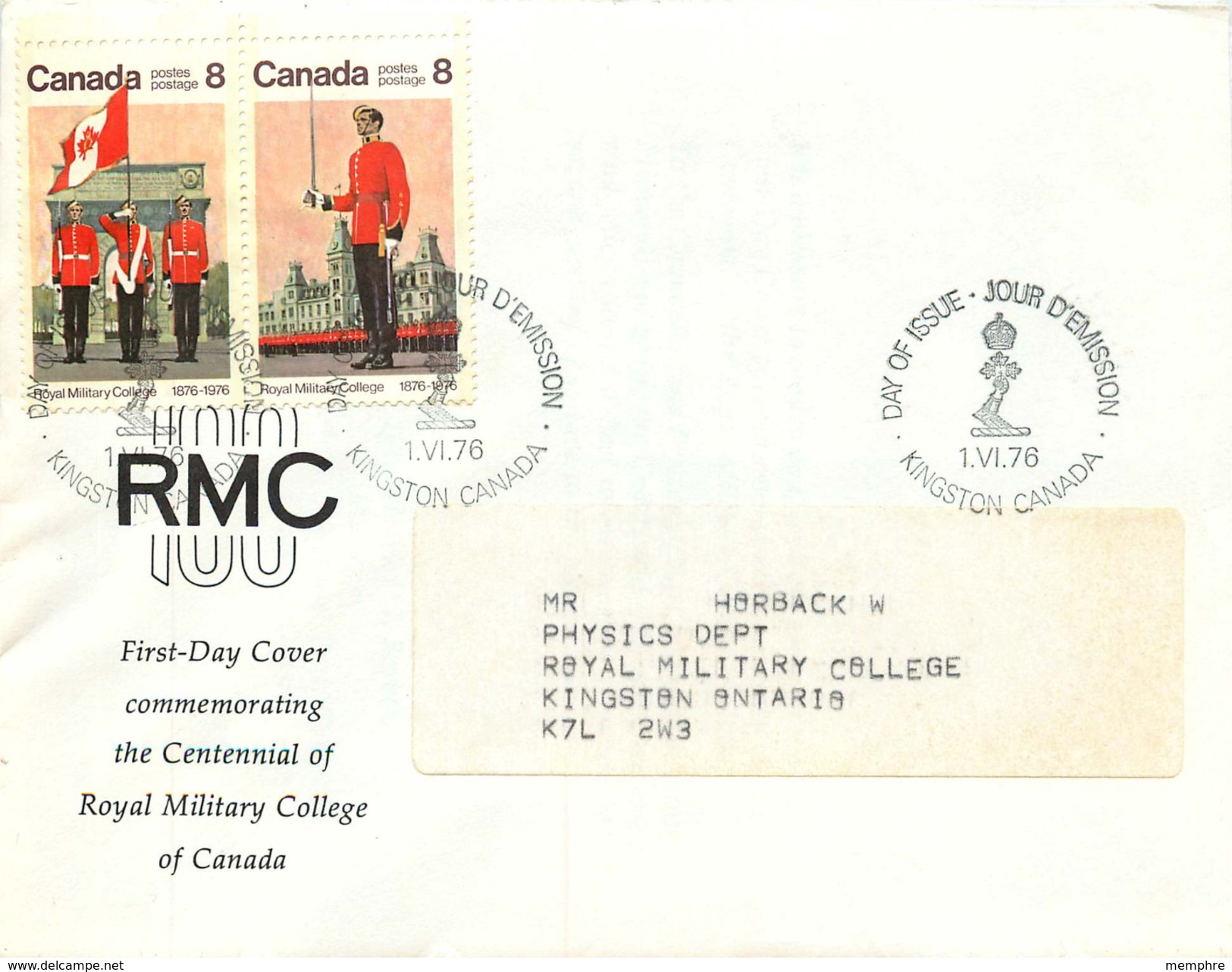 1976  Royal Military College Centenary  Sc 692-3  Se-tenant On Royal Military College Cachet - 1971-1980