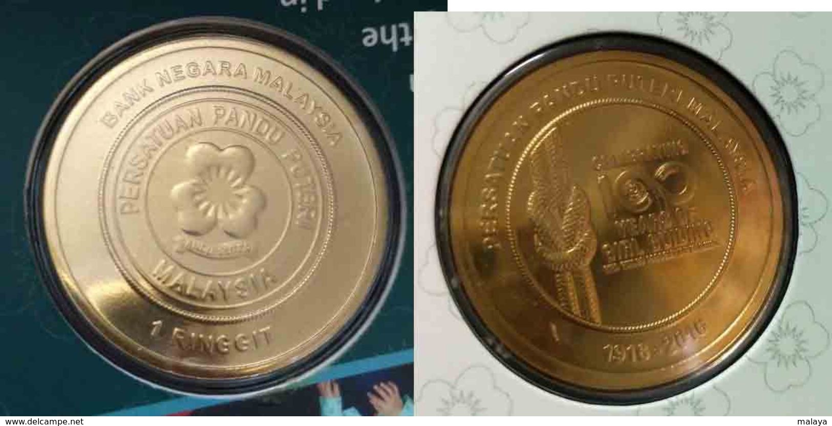 Malaysia Coin 2016 1 Ringgit  Girl Guides 100 Years Nordic Gold BU Coin Card - Malaysia