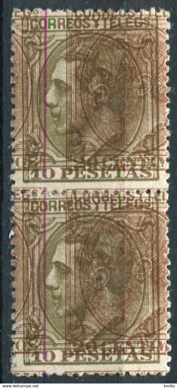 Alfonso XII 1879 Ed 209 Pareja Maculatura Del 10 Pesetas RRR - Ungebraucht