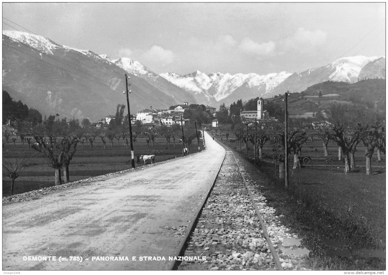 06470 "DEMONTE (CN) - PANORAMA E STRADA NAZIONALE " ANIMATA. CART. ILL. ORIG. NON SPED. - Altri & Non Classificati