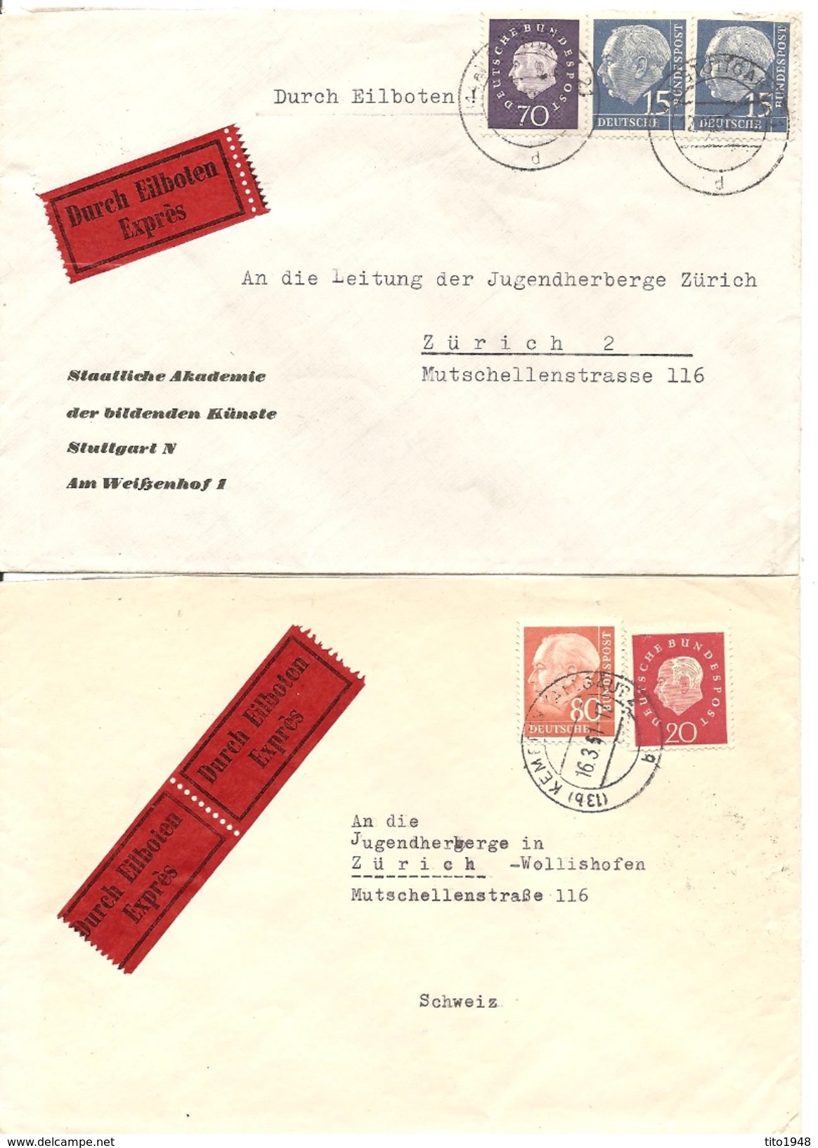 Deutschland, 1960, 1961, 2 Express Briefe Nach Schweiz, Bahnpoststempel, Siehe Scans! - Briefe U. Dokumente