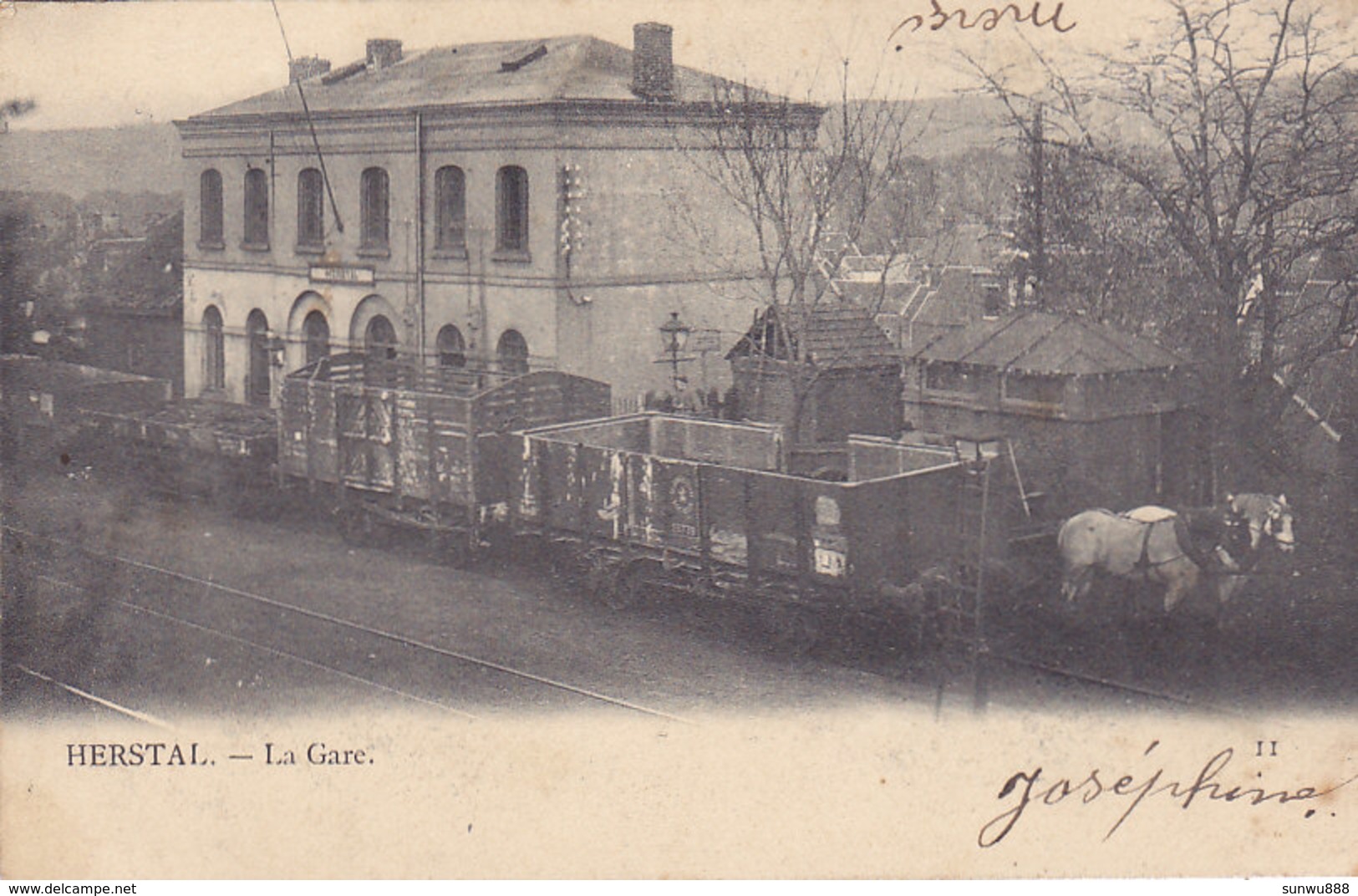 Herstal - La Gare (animée, Wagon, Chevaux, Précurseur, 1904) - Herstal