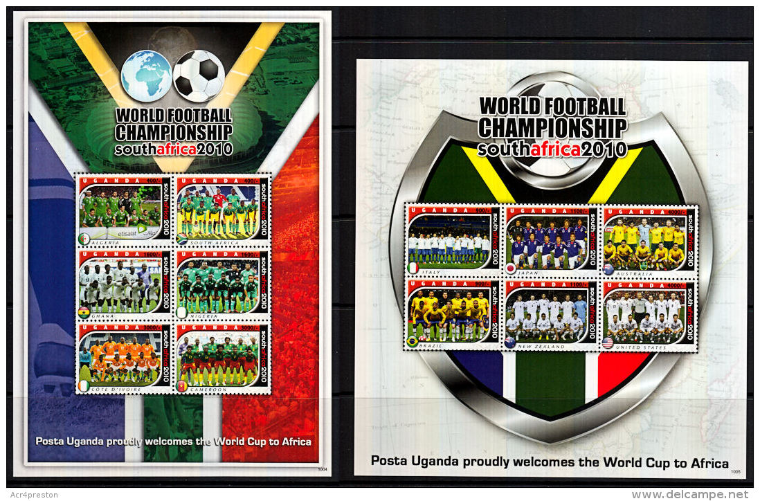 J0009a UGANDA 2010, World Football Championship, 2 @ MSheets,  MNH - Unused Stamps