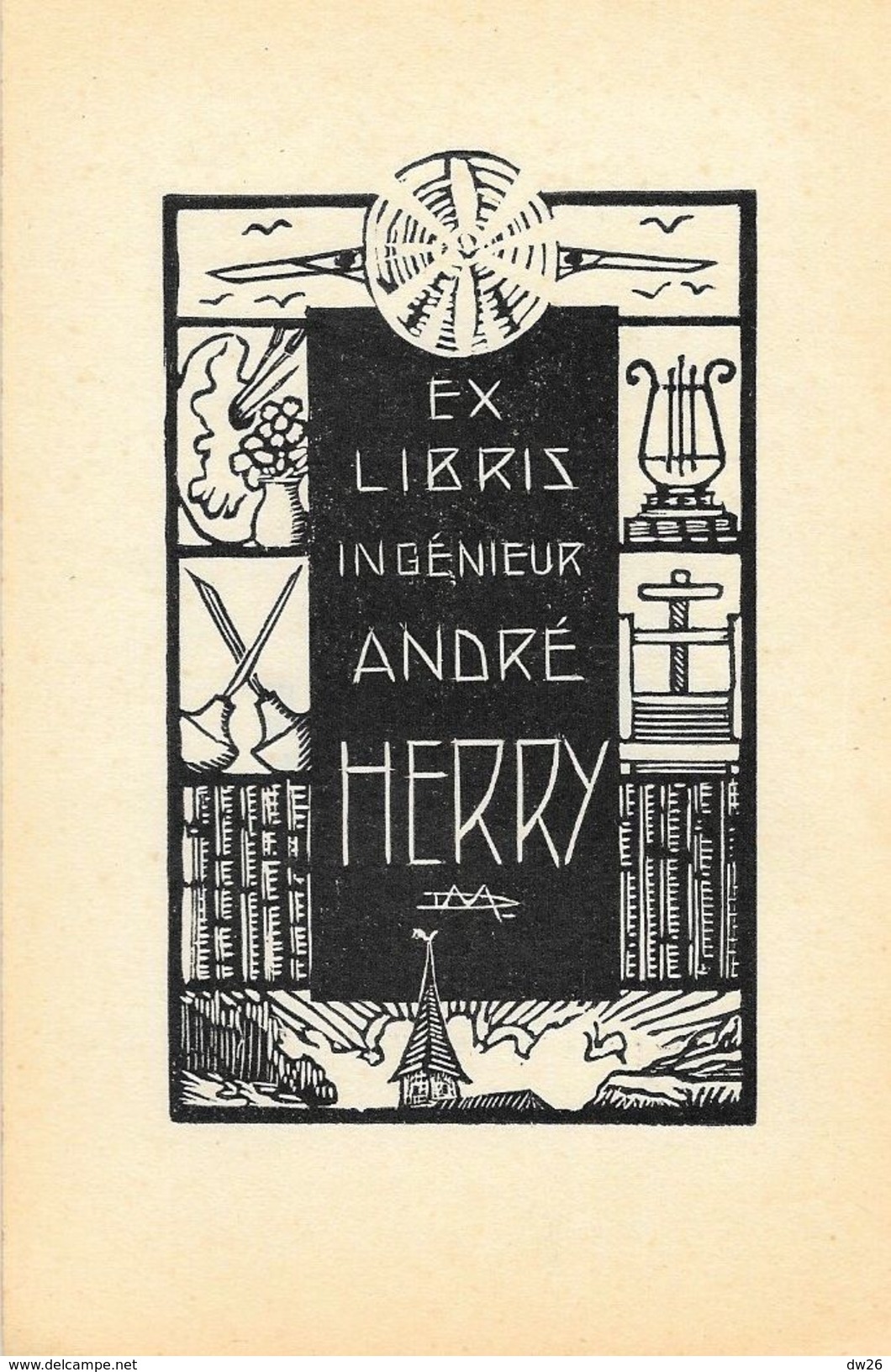 Ex Libris Ingénieur André Herry - Bois Gravé De A. Herry 1952 - 2 Gravures 10 X 13 Cm - Bookplates