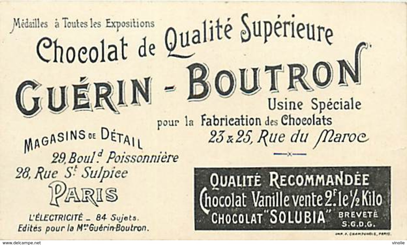 PIE-16-P - 3225 :  CHOCOLAT GUERIN-BOUTRON. MACHINE  ELECTROSTATIQUE LA GRELE ARTIFICIELLE . ELECTRICITE - Guérin-Boutron