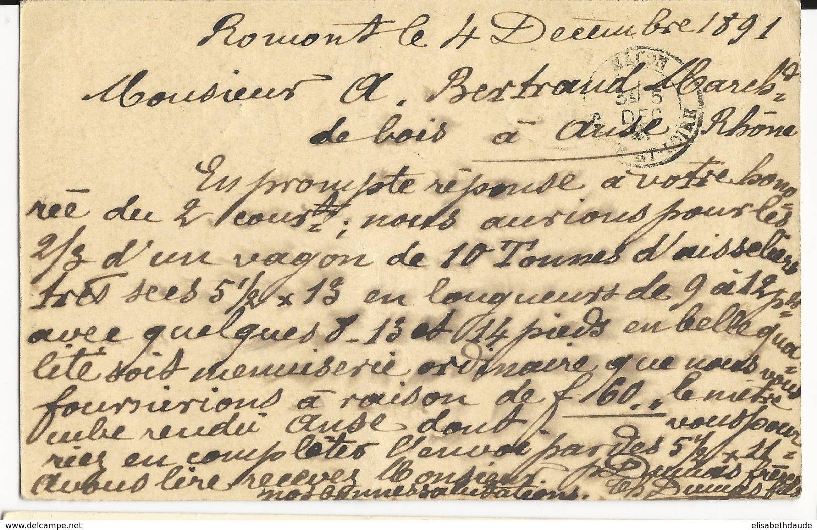 SUISSE - 1891 - CARTE ENTIER Avec OBLITERATION AMBULANT N°5 De ROMONT (FRIBOURG) Pour ANSE (FRANCE) - Postmark Collection
