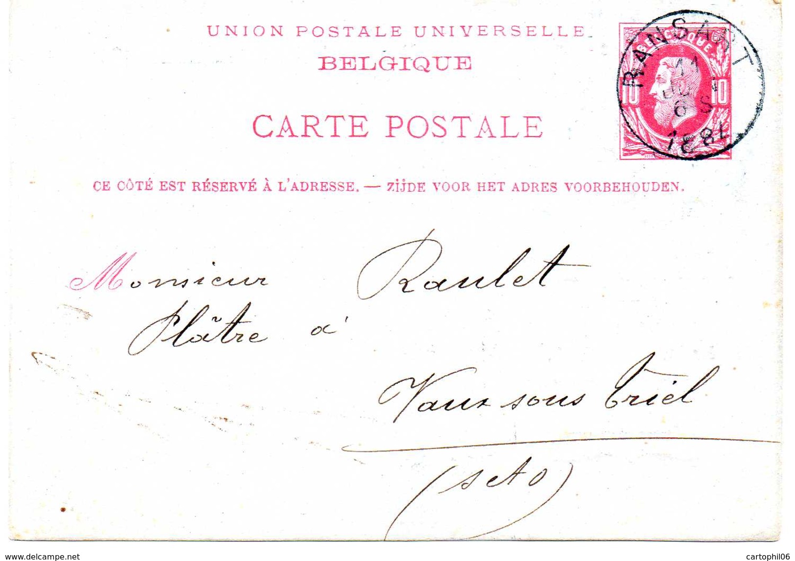 - BELGIQUE - CARTE POSTALE HOUILLERES UNIES RANSART Pour VAUX SOUS TRIEL 11.06.1881 - 10 C. Rose Léopold II - - Postcards 1871-1909