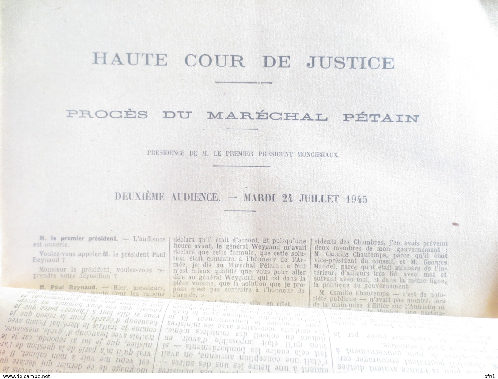 Haute Cour De Justice - 1945- Proces Du Marechal Petain - Compte Rendu In Extenso Des Audiences COMPLET - VOIR PHOTOS