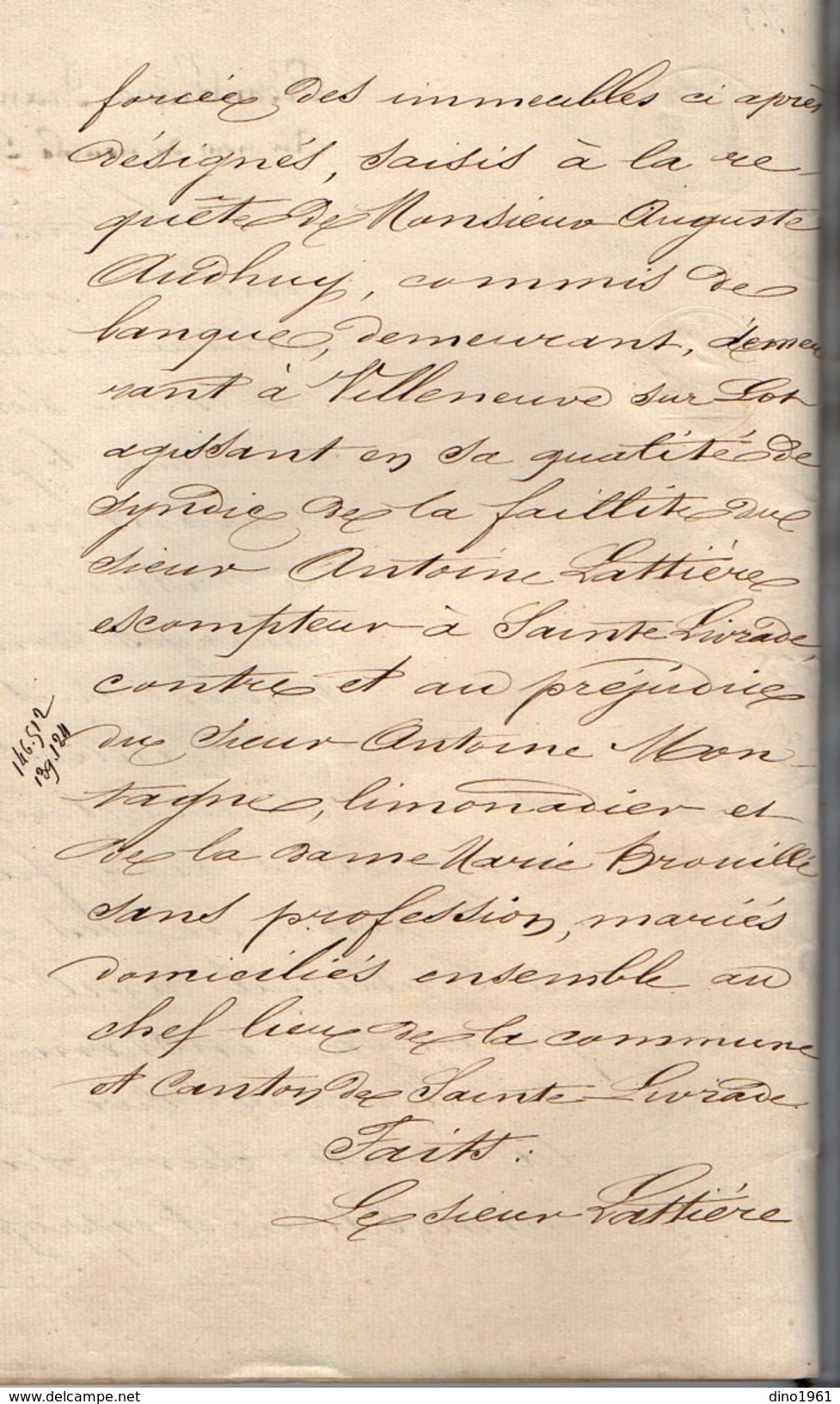 VP6728 - VILLENEUVE SUR LOT - Acte De 1885 - Jugement Faillite Du Sieur Antoine LATTIERE Escompteur à SAINTE LIVRADE - Manuscripts