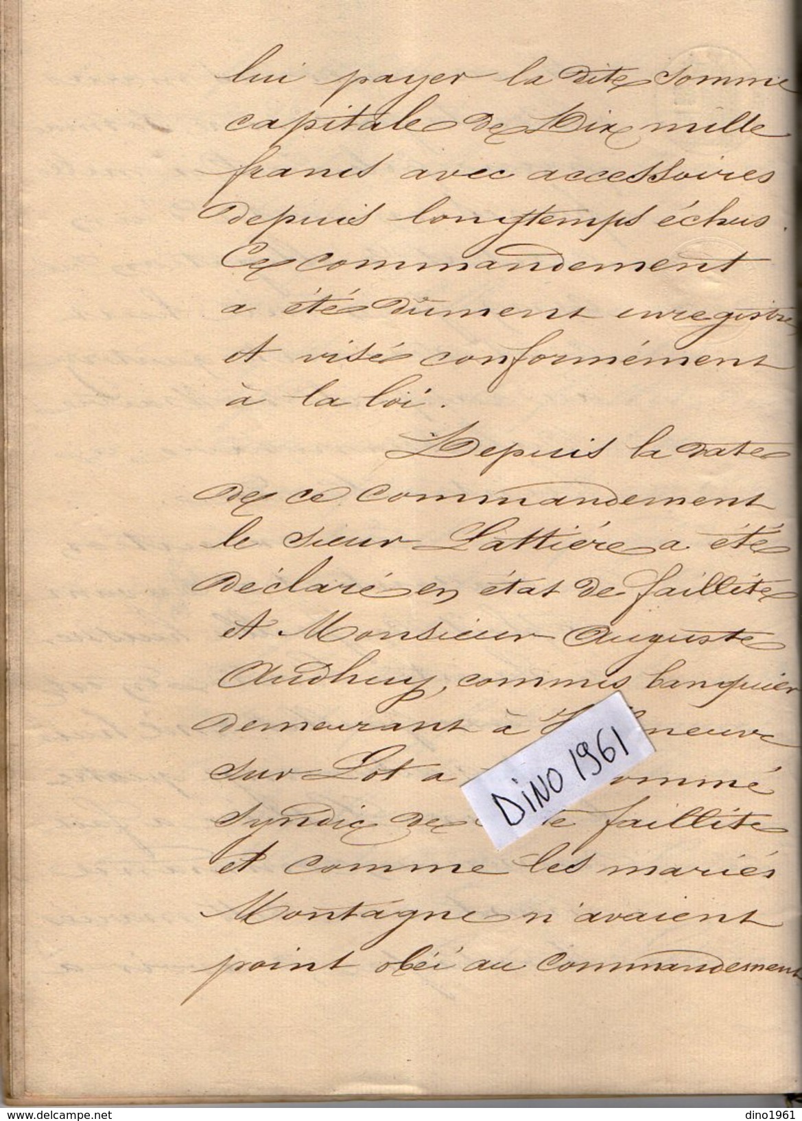 VP6728 - VILLENEUVE SUR LOT - Acte De 1885 - Jugement Faillite Du Sieur Antoine LATTIERE Escompteur à SAINTE LIVRADE - Manuscripts