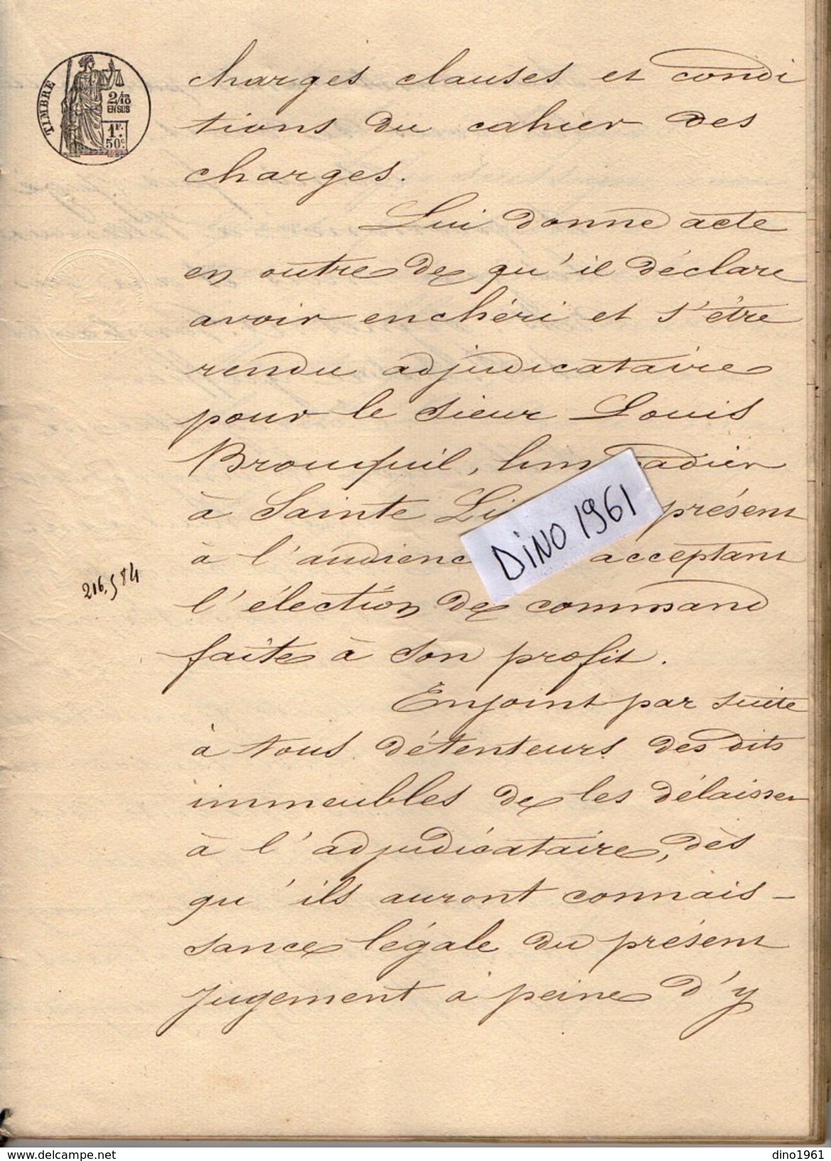 VP6728 - VILLENEUVE SUR LOT - Acte de 1885 - Jugement Faillite du Sieur Antoine LATTIERE escompteur à SAINTE LIVRADE