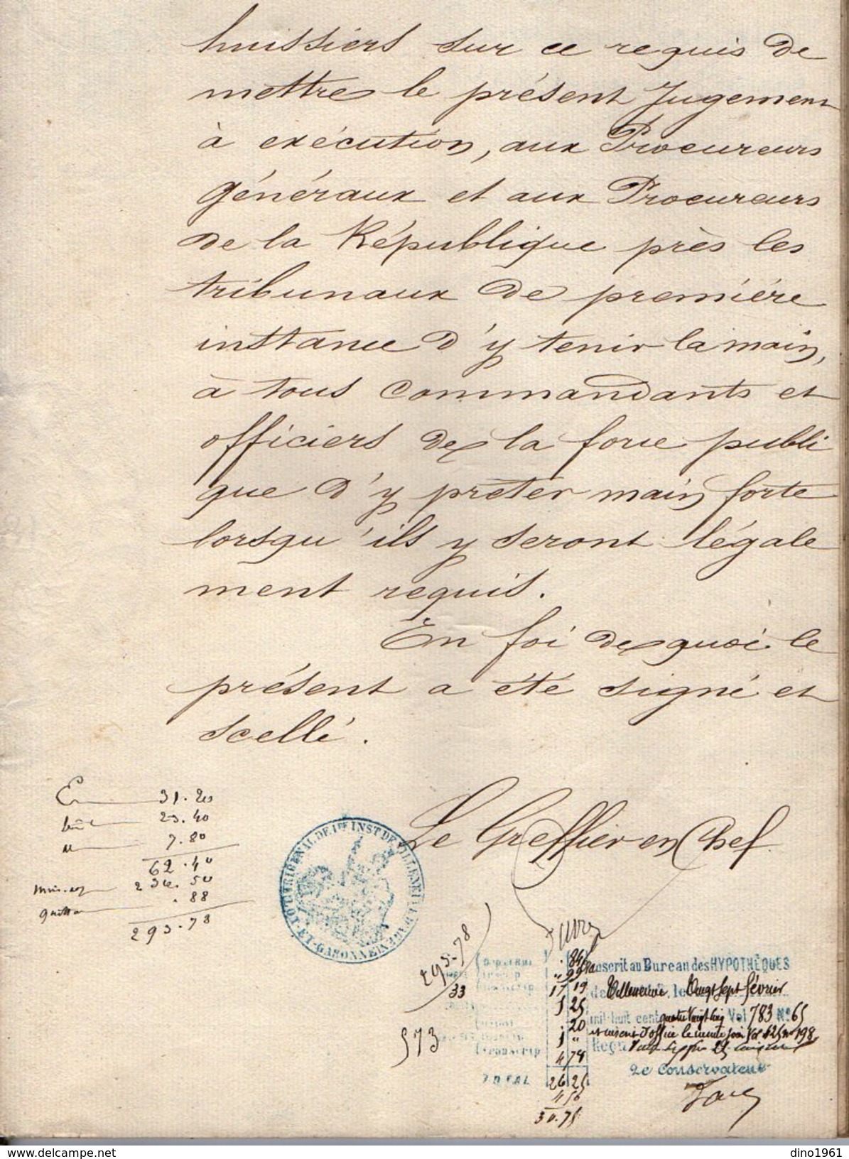 VP6728 - VILLENEUVE SUR LOT - Acte de 1885 - Jugement Faillite du Sieur Antoine LATTIERE escompteur à SAINTE LIVRADE