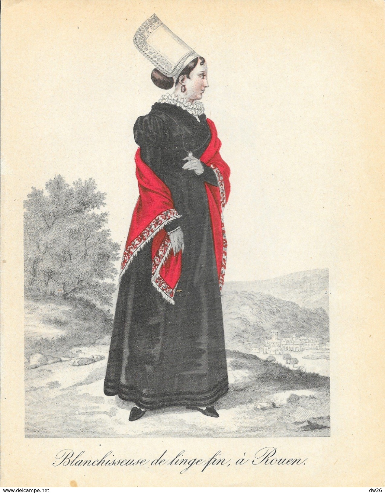 Gravure Recto-Verso (18 X 23 Cm): Costume De Granville Et Blanchisseuse De Linge Fin à Rouen - Estampes & Gravures