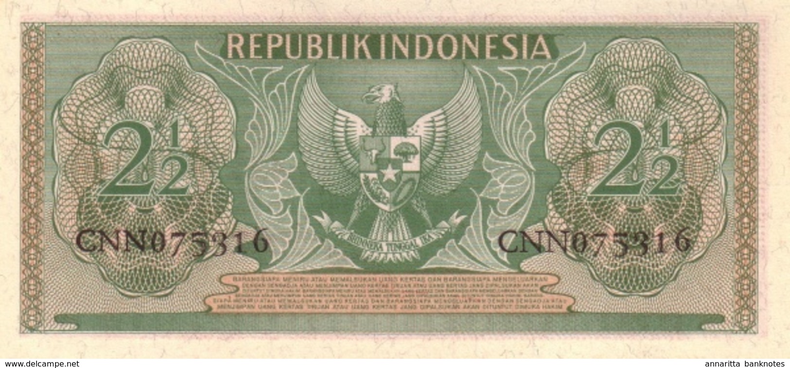 INDONESIA 2 1/2 RUPIAH 1956 P-75a UNC  [ID404b] - Indonésie