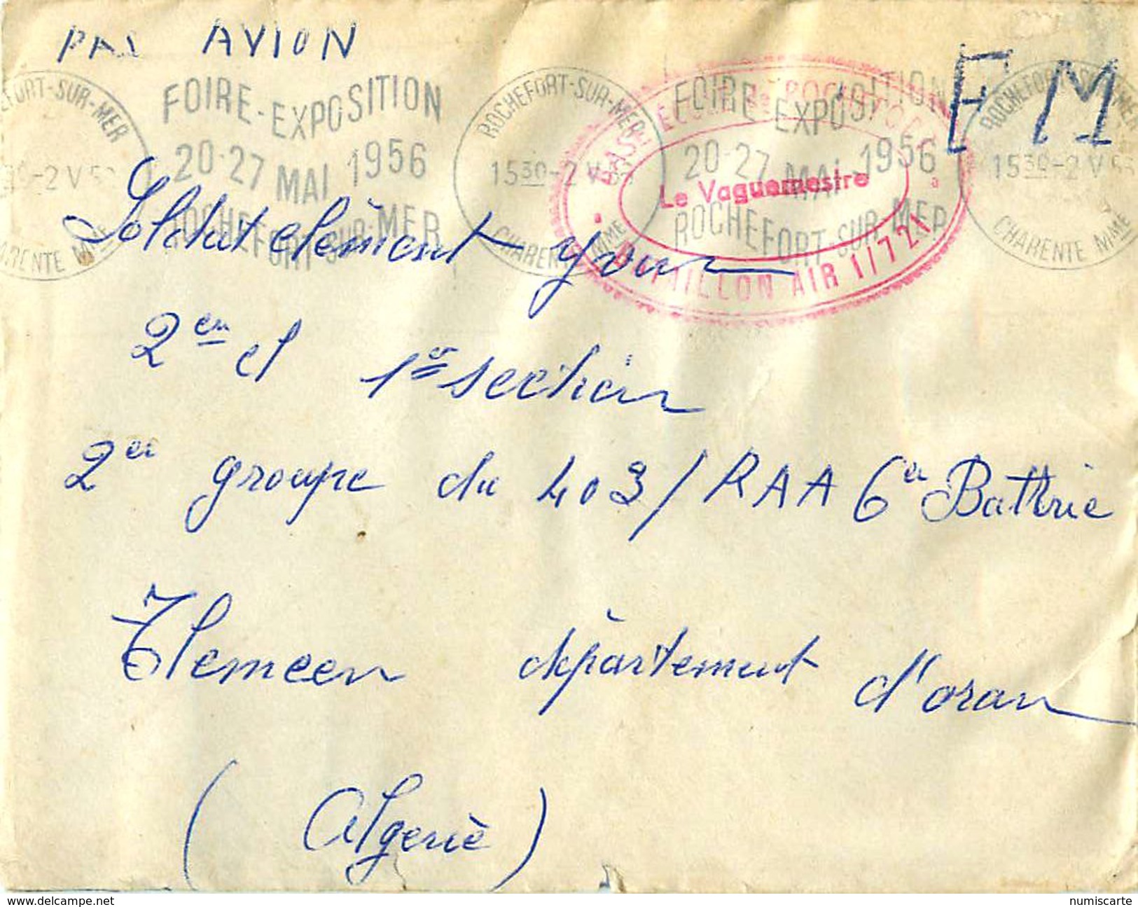 Enveloppe FM 1956 Cachet Rouge Base Ecole Rochefort - Bataillon Air 1/721 - Et Flamme Foire Exposition Rochefort Sur Mer - Lettres & Documents
