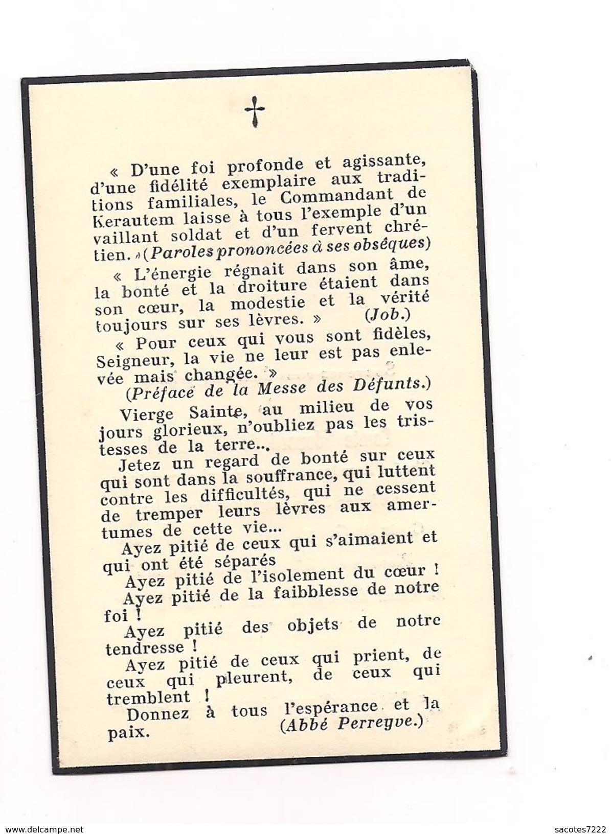 IMAGE PIEUSE MORTUAIRE   Comte Edouard De KERAUTEM - Chef D'escadrons De Cavalerie - ETABLES  1953 - - Devotion Images