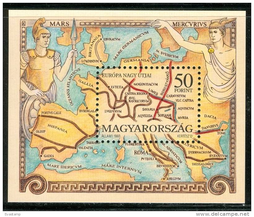 HUNGARY-1993.Souvenir Sheet-Roman Roads (Map, History)MNH!! Mi:Bl.228 - Nuevos