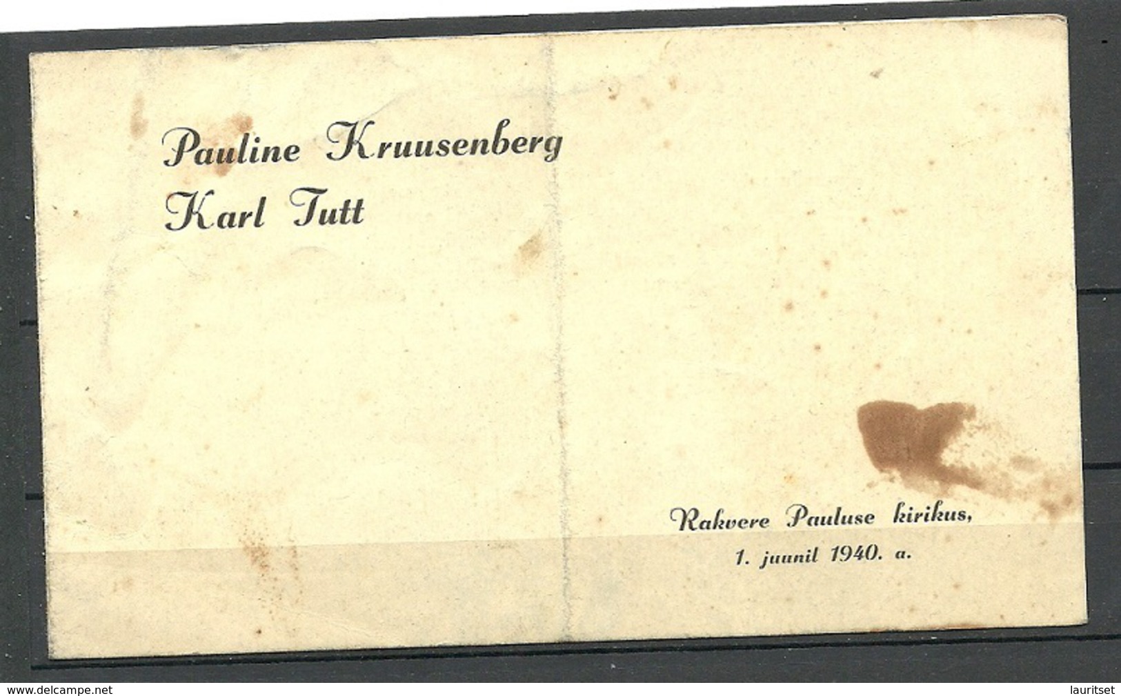 ESTONIA Estland Wedding Invitation Hochzeit - Einladung 1940 - Hochzeit