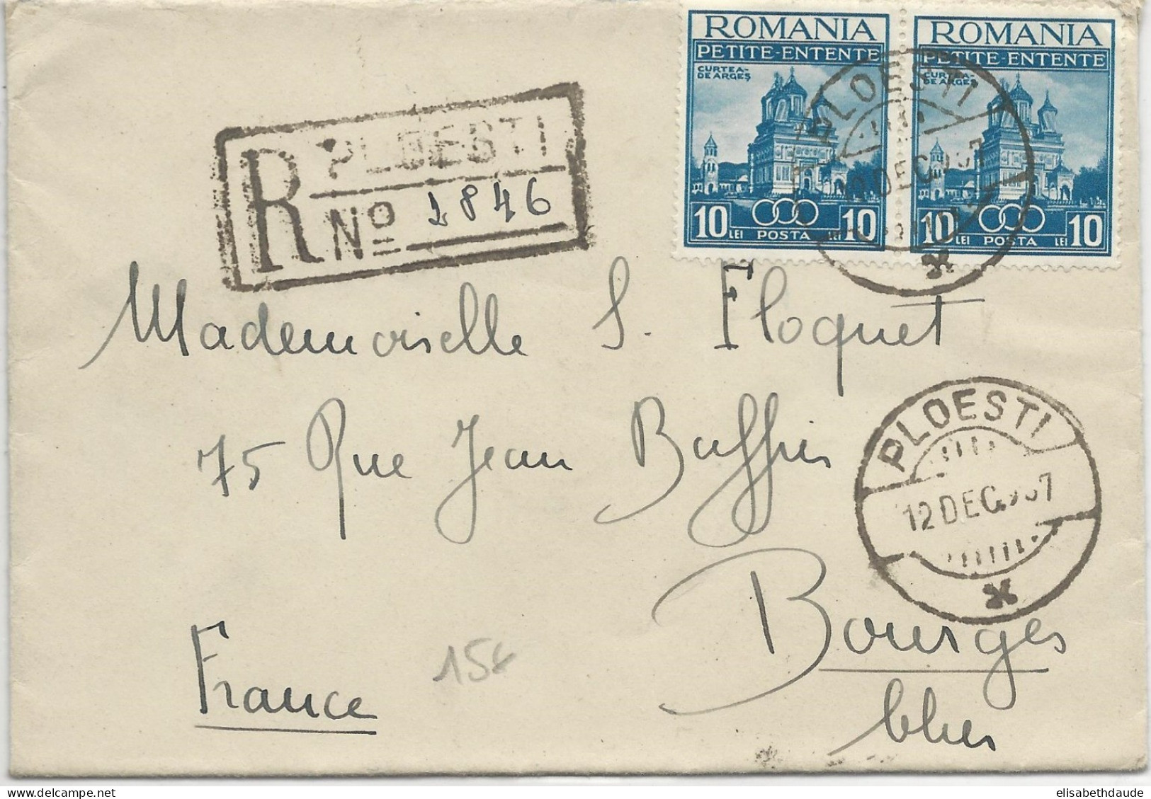 ROUMANIE - 1938 - ENVELOPPE RECOMMANDEE De PLOESTI Pour BOURGES (FRANCE) - - Cartas & Documentos