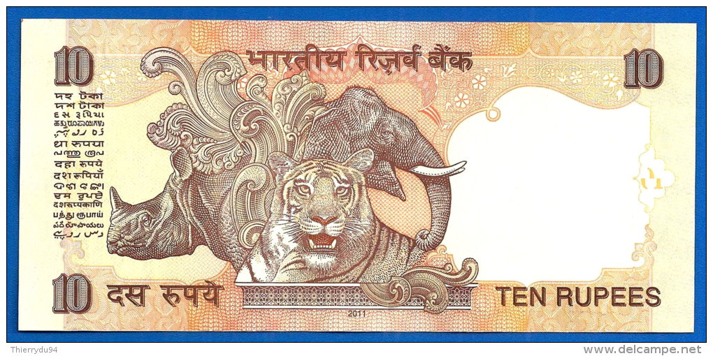 Inde 10 Roupies 2011 Lettre S India Rupees Gandhi Animal Elephant Tigre Asie Paypal Skrill OK - Inde
