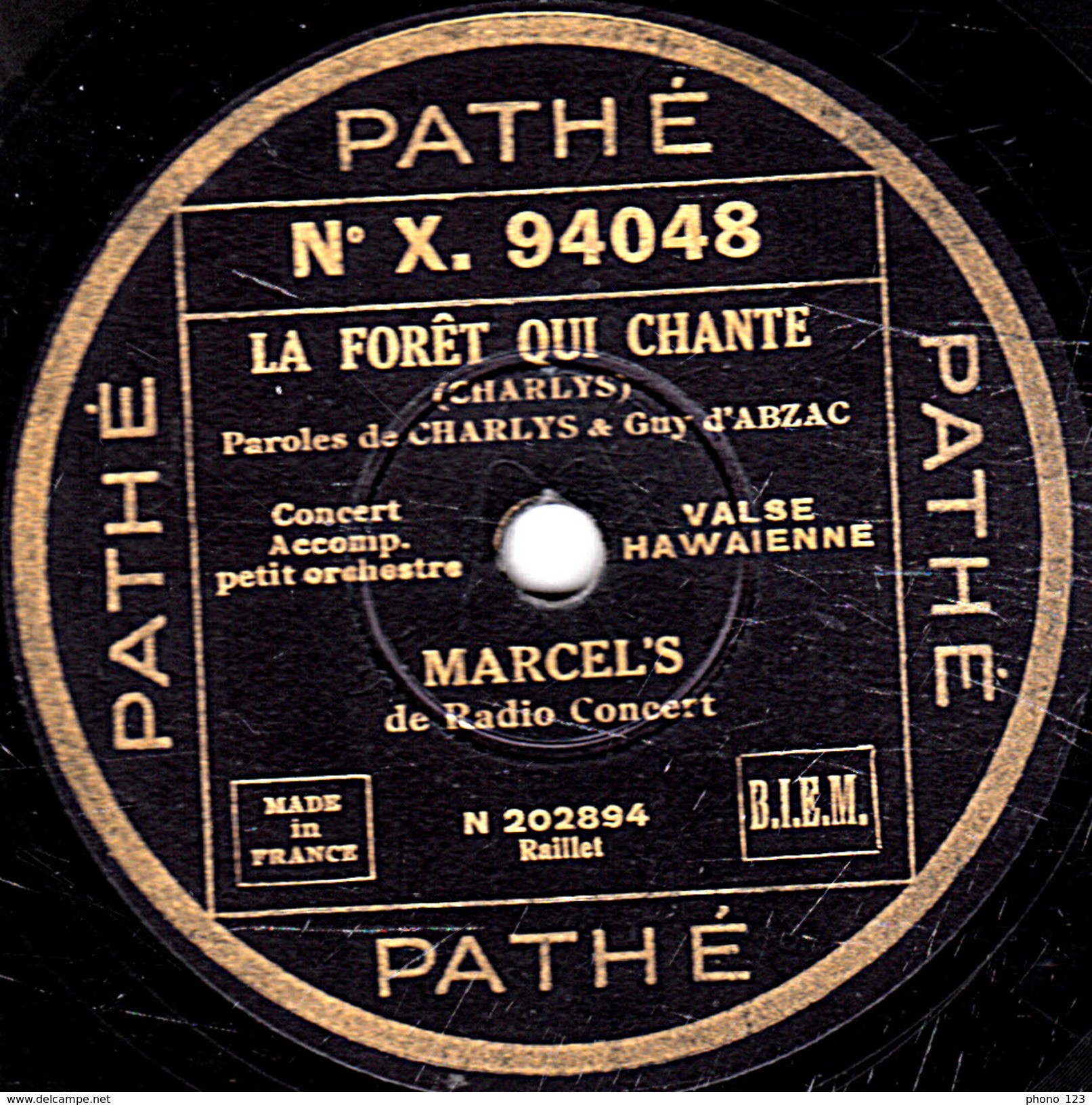 78 T. - 25 Cm - état  B - MARCEL'S - LES PERVENCHES - LA FORËT QUI CHANTE - 78 T - Disques Pour Gramophone