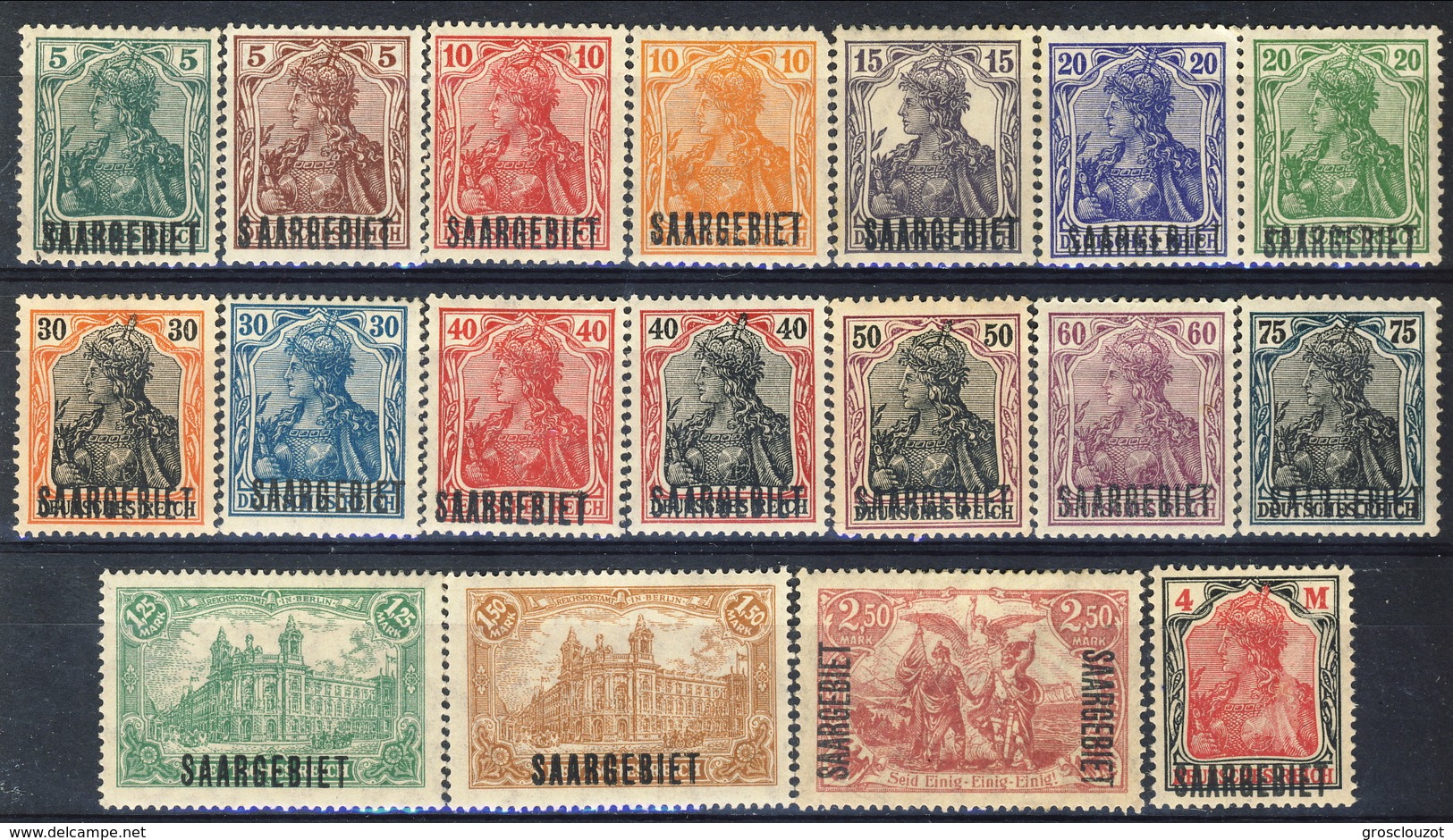 Sarre 1920 Serie N. 32-49 Sovrastampati Saargebiet MNH E MLH Catalogo &euro; 50 - Nuovi