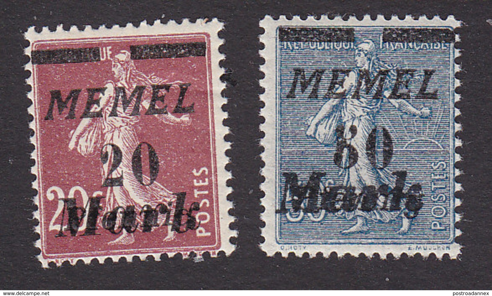 Memel, Scott #94, 96, Mint Hinged, Sower Surcharged, Issued 1922 - Unused Stamps