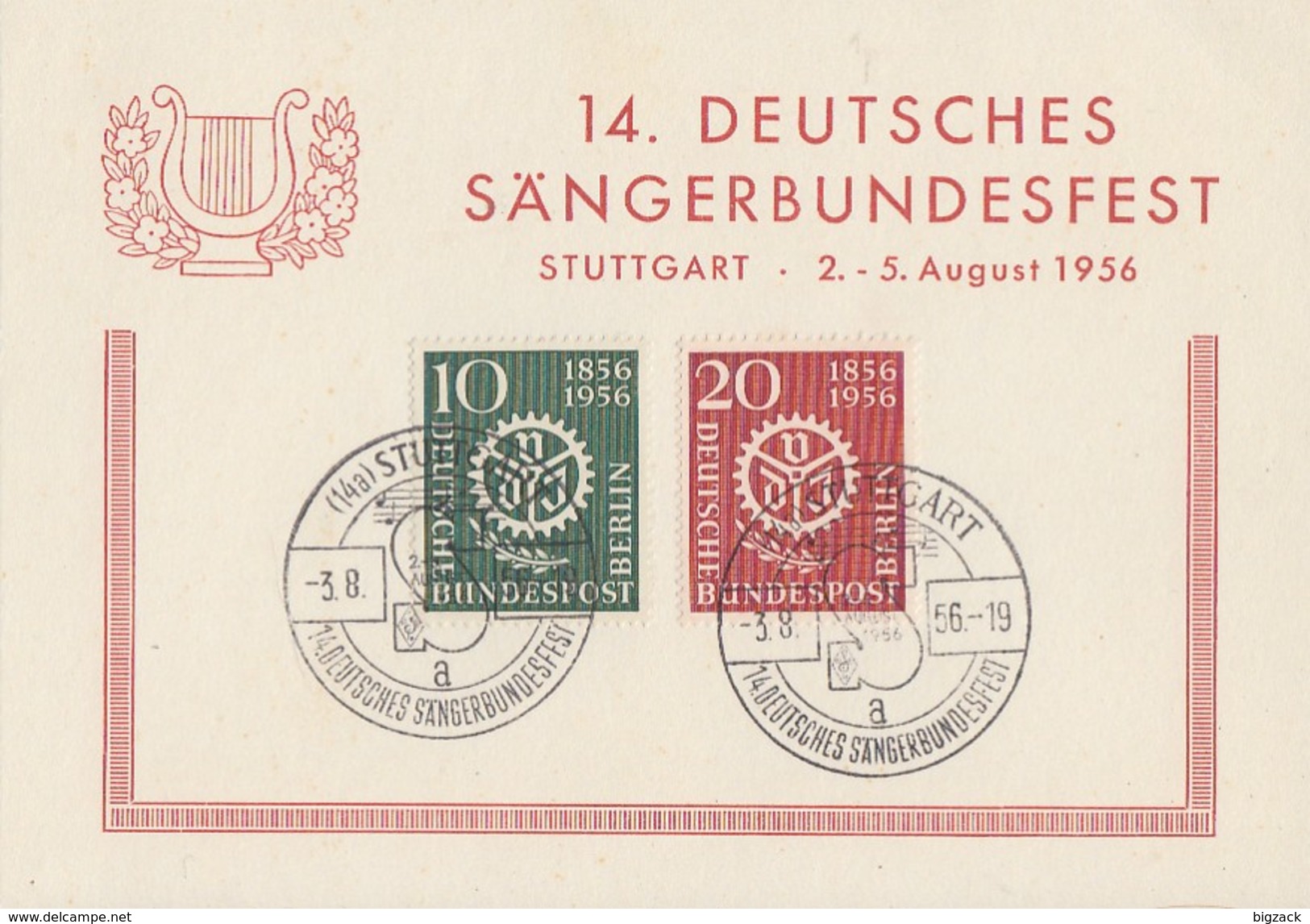 Sonderkarte 14. Dt. Sängerbundesfest Stuttgart 2.-5.8.56 Minr.138,139 SST - Briefe U. Dokumente