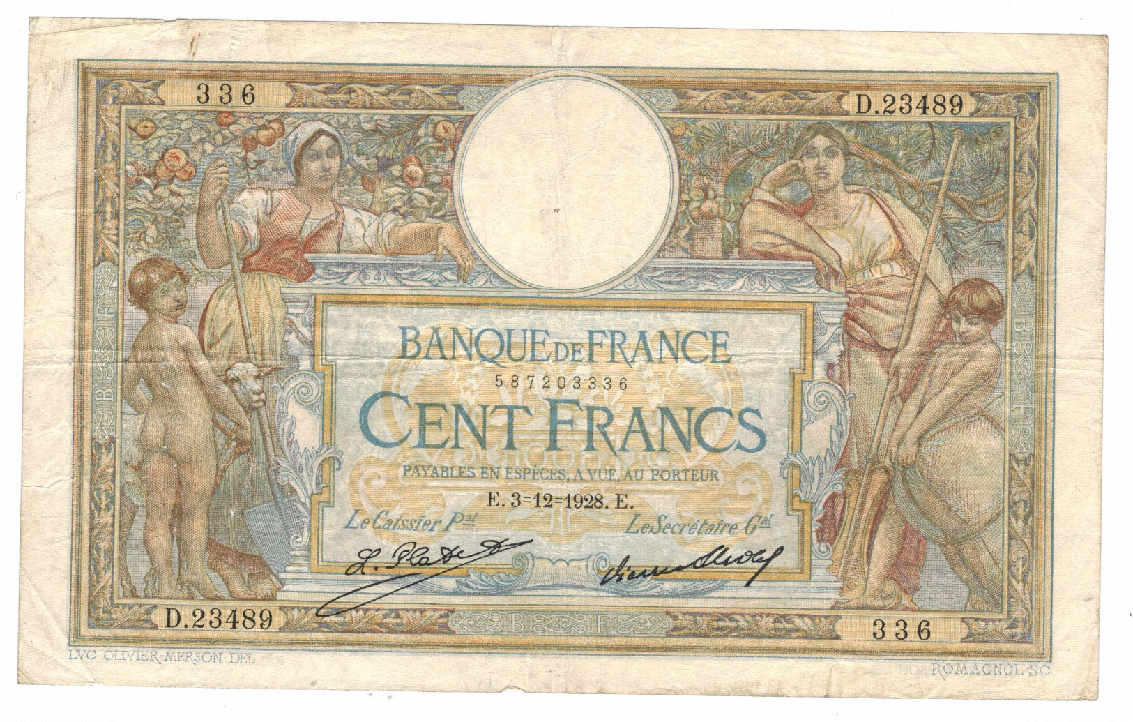 France 100 Fr. 1928 , F. Free Ship. To USA. - 100 F 1908-1939 ''Luc Olivier Merson''