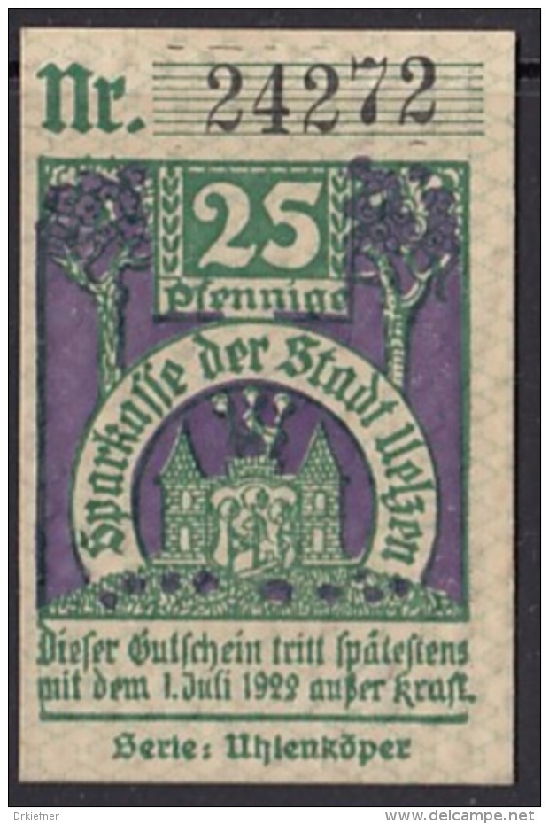 Uelzen, Sparkasse, Gutschein Notgeld 25 Pfennig. 1922, Eule - Lokale Ausgaben