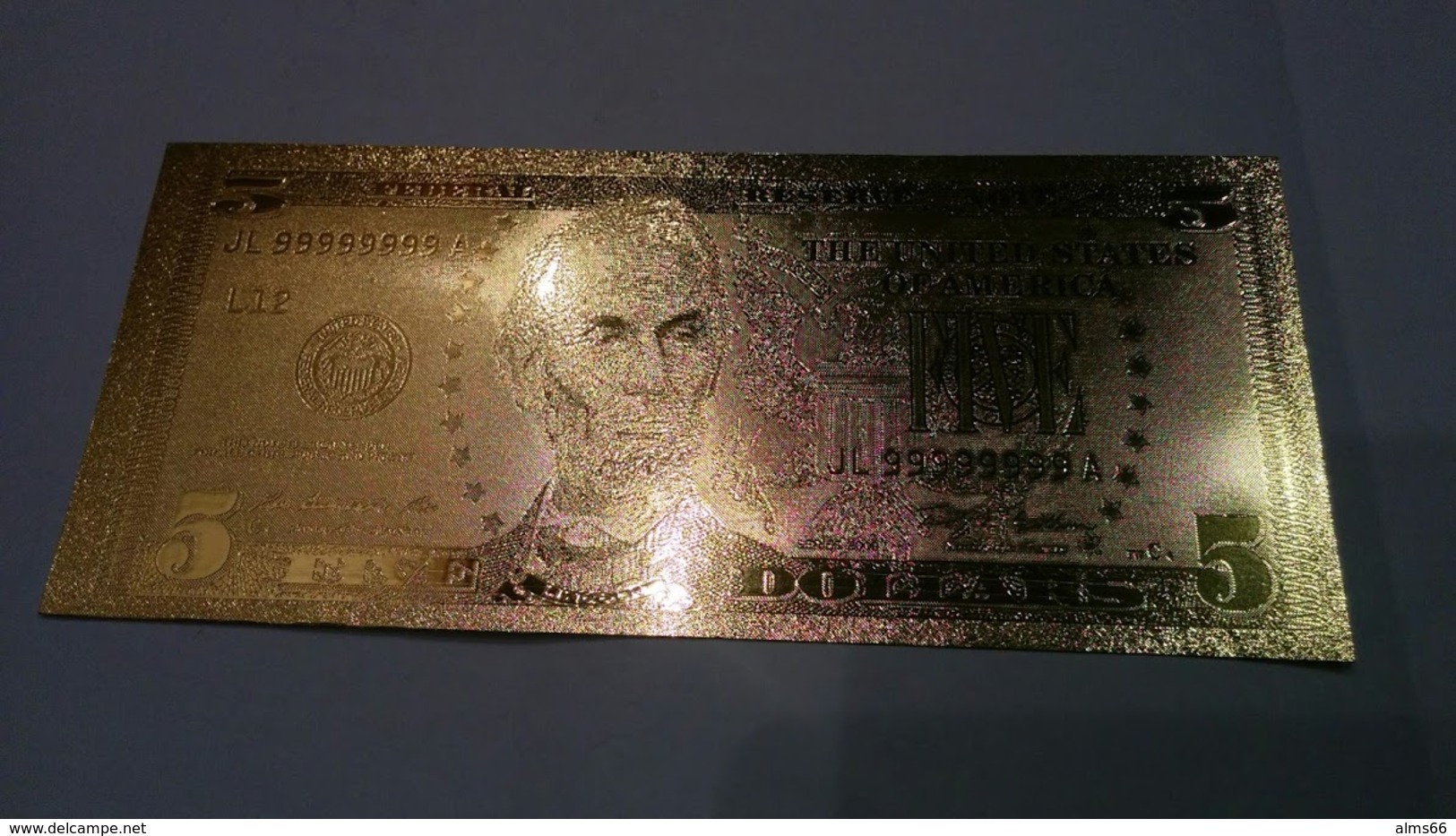 USA 5 Dollar 2009 UNC - Gold Plated - Very Nice But Not Real Money! - Biljetten Van De  Federal Reserve (1928-...)