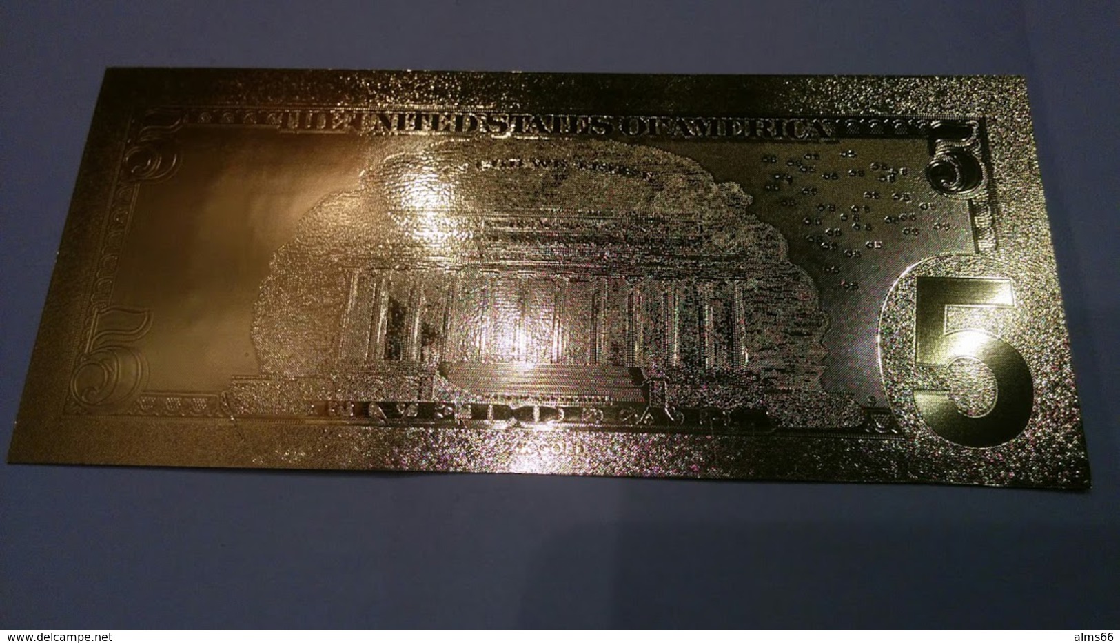 USA 5 Dollar 2009 UNC - Gold Plated - Very Nice But Not Real Money! - Biljetten Van De  Federal Reserve (1928-...)