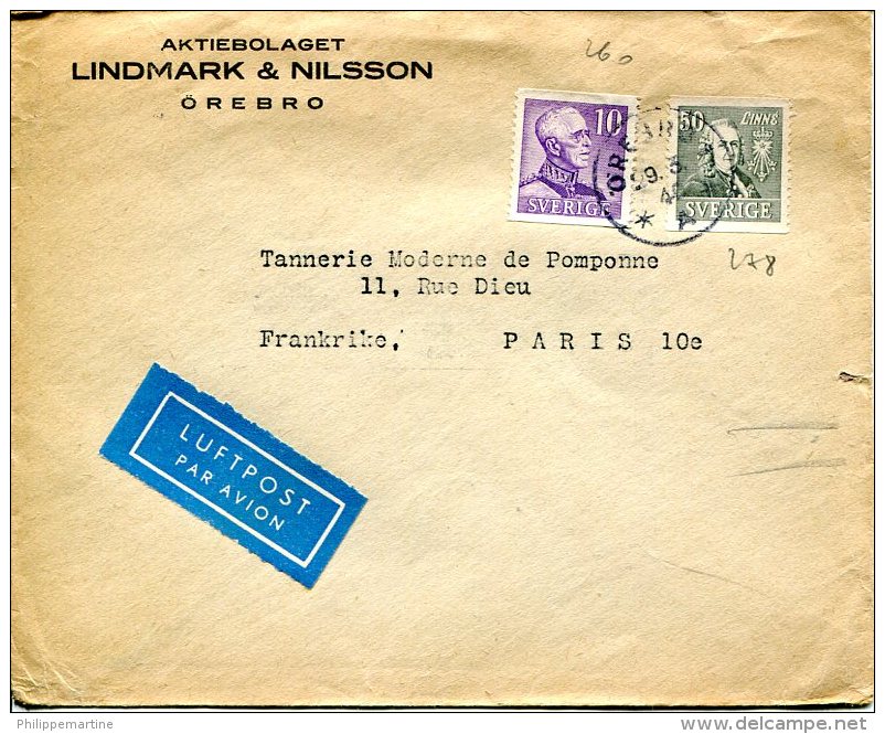 Enveloppe Lindmark &amp; Nilsson à Destination De Paris - Oblitération Orebro Du 29-3-1940 - Altri & Non Classificati