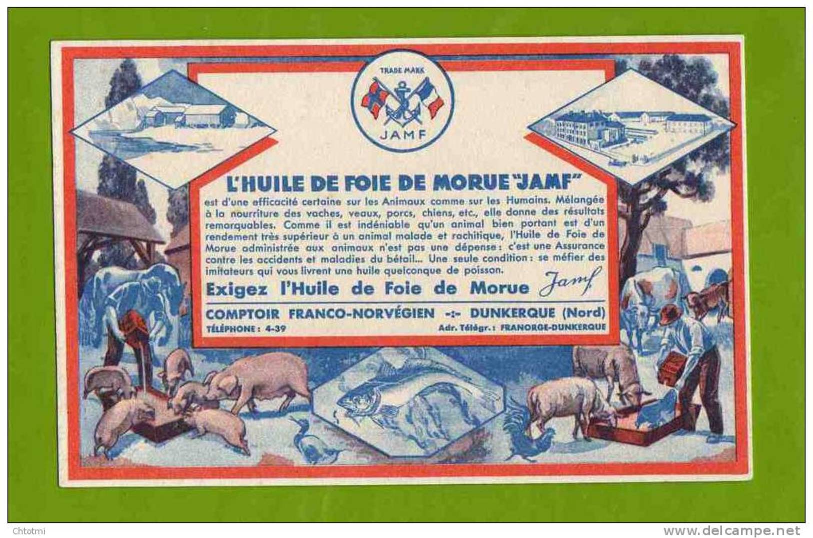 BUVARD  : Huile De Foie De Morue JAMF  Dunkerque  Cochon Poisson Vaches - Animaux