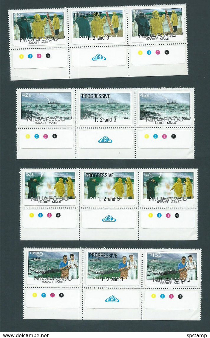 Tonga Niuafo'ou 1985 Rocket Mail Set Of 4 As Gutter Pairs With Label Overprint MNH , One Faulty - Tonga (1970-...)