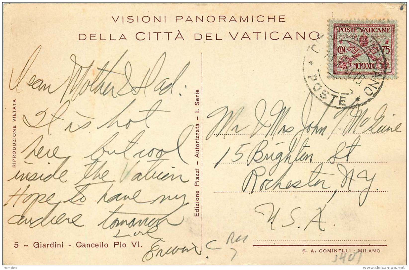1931  Carte Postale Pour Les USA  Sass 5 - Brieven En Documenten