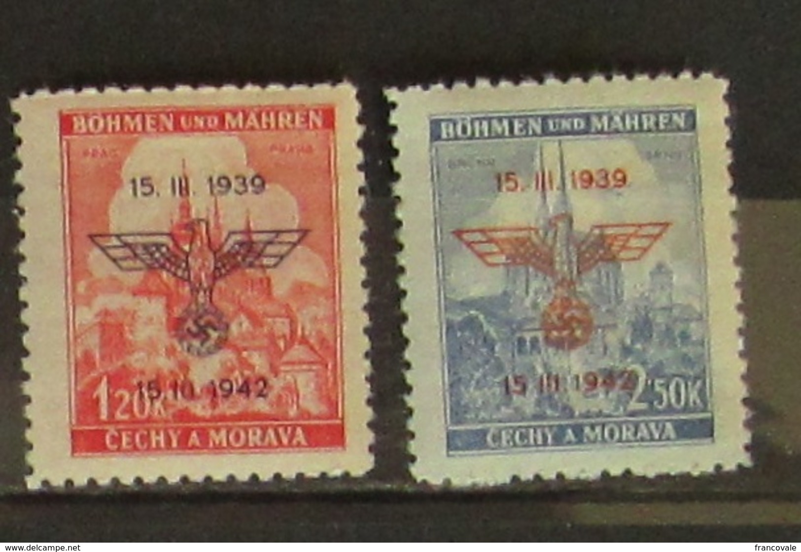 Germania Occupazione 1942 Bohmen Und Mahren 2 Stamps Overprinted 3 Year Protectorate MNH - Ungebraucht