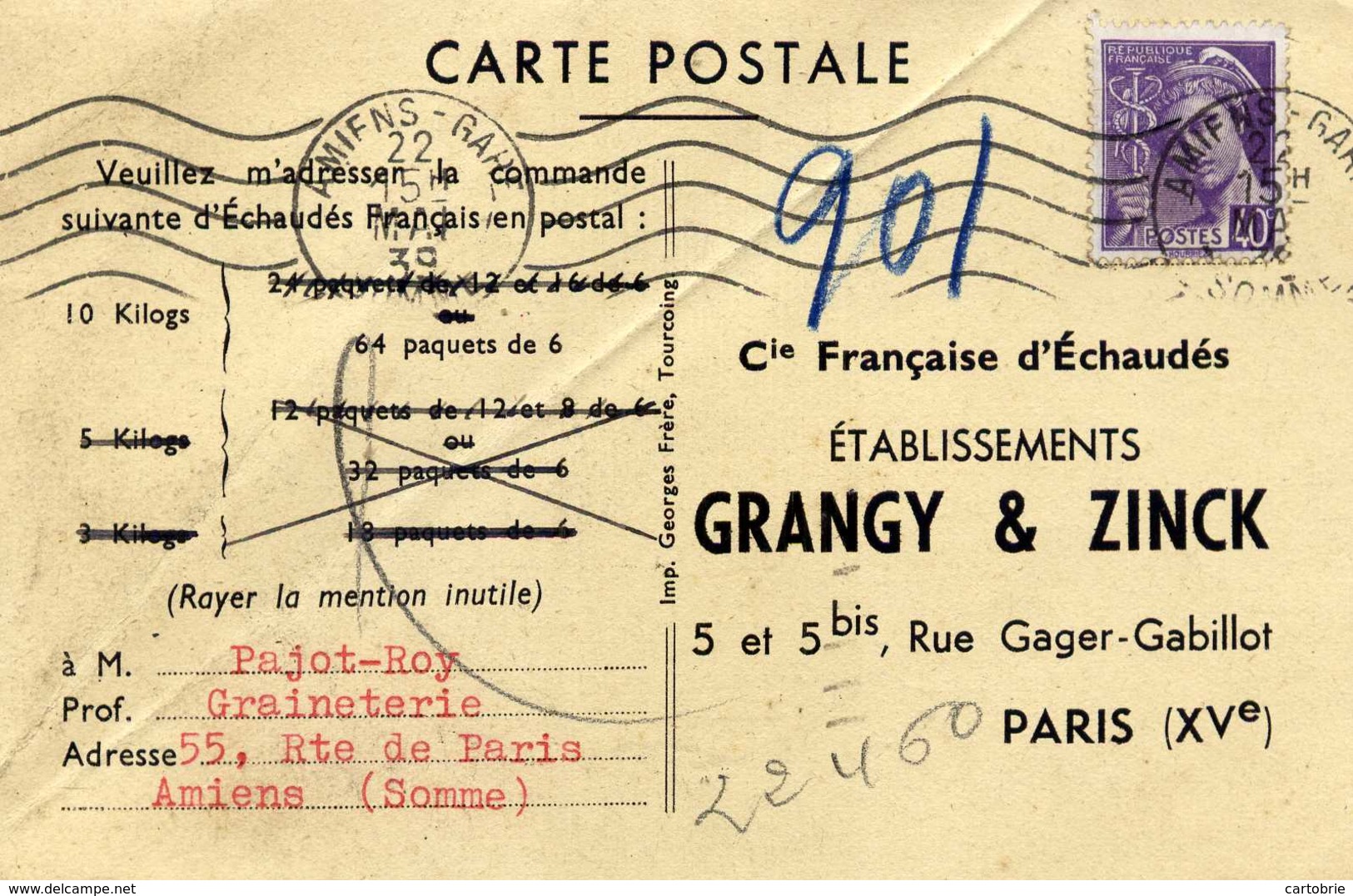 75 PARIS 15è Cie Française D´Echaudés.Rue Gager-Gabillot- Fournil Et Emballage Animé.Carte Commande.2 Scans - Arrondissement: 15