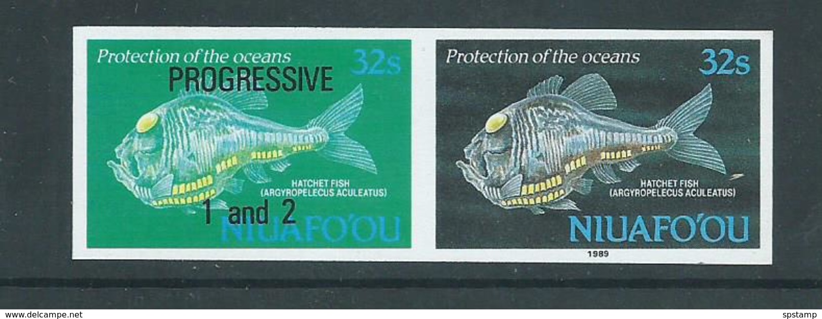 Tonga Niuafo´ou 1989 32s Fish Ocean Protection Imperforate Plate Proofs With Gutter Label  MNH - Tonga (1970-...)