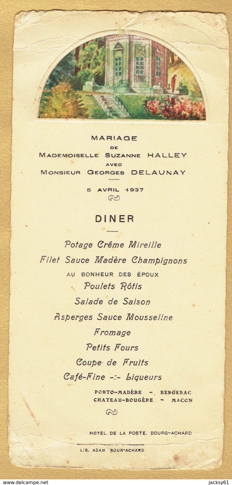 27- Bourg Achard - Menu Mariage Hotel Des Poste - Menus