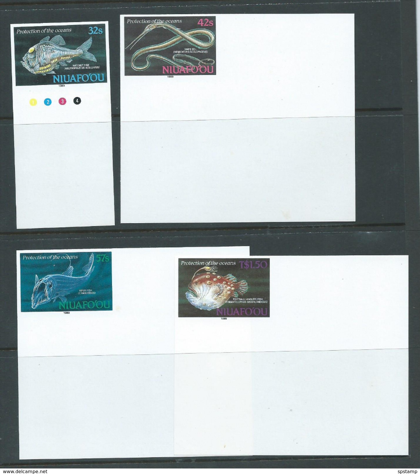 Tonga Niuafo´ou 1989 Fish Ocean Protection Set Of 4 Imperforate Plate Proofs With Jumbo Margins MNH - Tonga (1970-...)