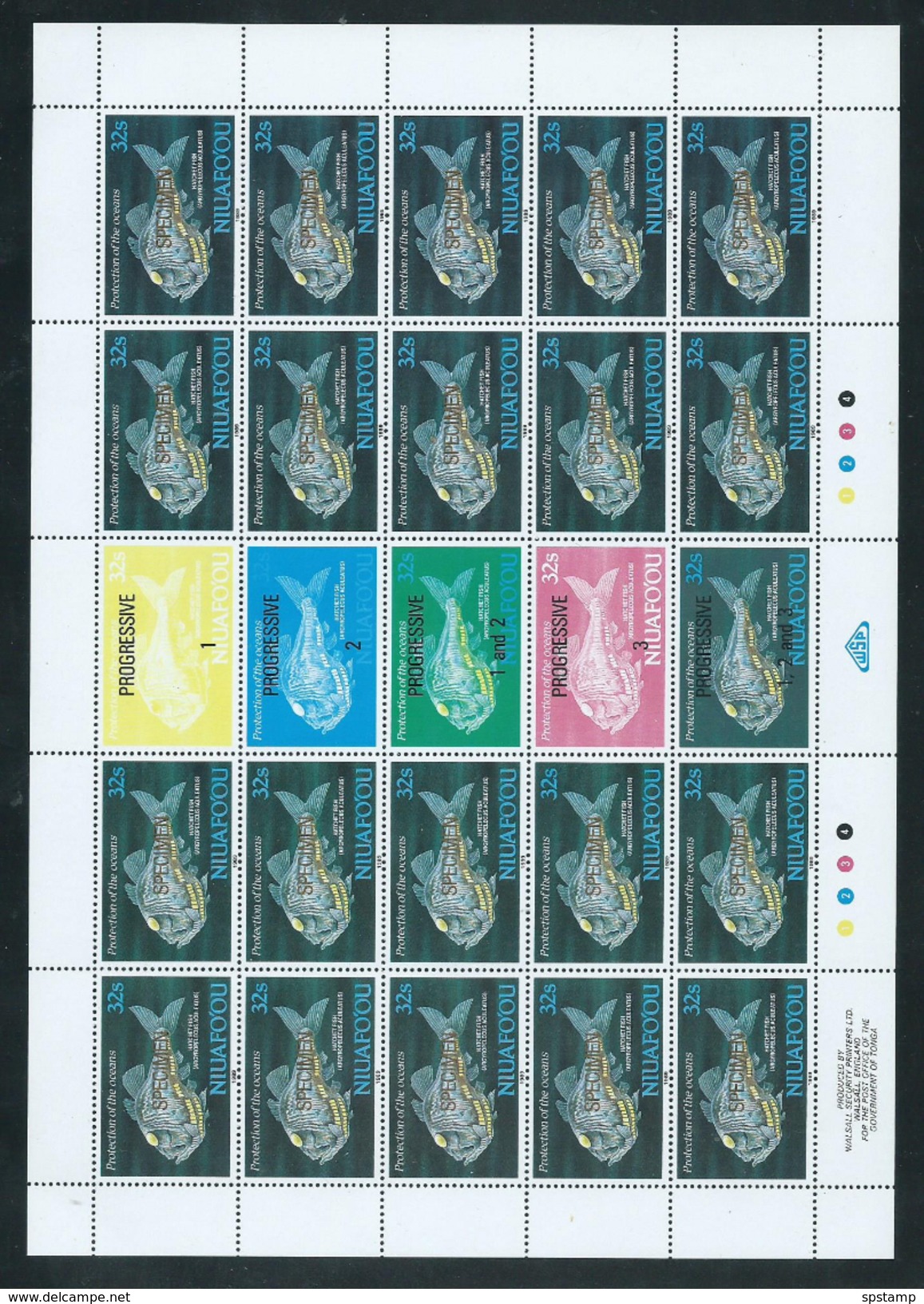 Tonga Niuafo'ou 1989 Fish Ocean Protection Set Of 4 As Full Sheets Of 20 With Labels & Margins MNH Gold Specimen O/P - Tonga (1970-...)